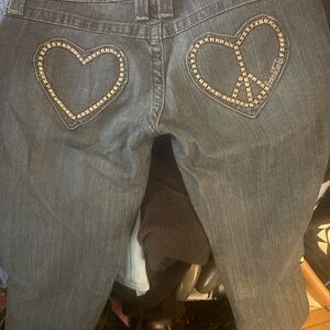 RARE Frankie B. Gray Skinny Jeans with Heart and Peace Studded Pockets size 28